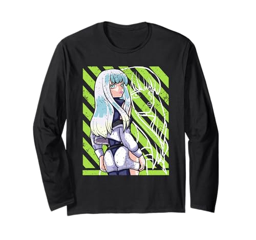 Edgy Cyber Girl Grunge im Pop-Comic-Stil, grün Langarmshirt von SynthPop
