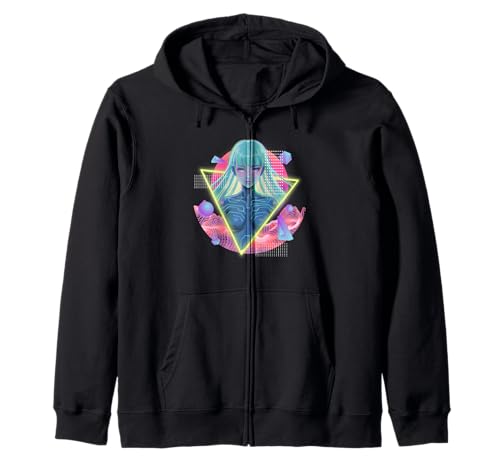 Cyber Girl Vaporwave Futuristic Grid Anime-Synthesizer Kapuzenjacke von SynthSoul