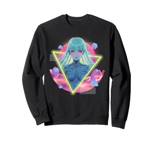 Cyber Girl Vaporwave Futuristic Grid Anime-Synthesizer Sweatshirt Cyber Girl Vaporwave Futuristic Grid Anime-Synthesizer Sweatshirt von SynthSoul