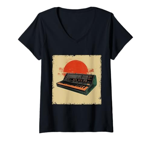 Damen Vintage Synthesizer Analog Synth Japanese DJ Analog Producer T-Shirt mit V-Ausschnitt Damen Vintage Synthesizer Analog Synth Japanese DJ Analog Producer T-Shirt mit V-Ausschnitt von Synthesizer Analog Synth Techno Drum Machine