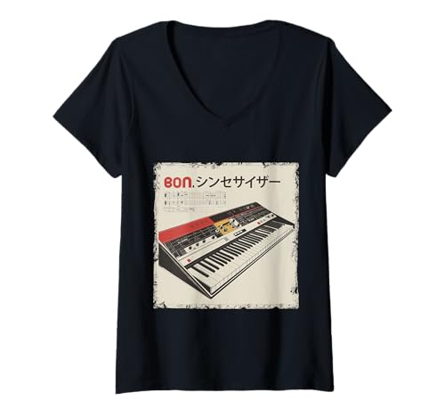 Damen Vintage Synthesizer Analog Synth Japanese DJ Analog Producer T-Shirt mit V-Ausschnitt Damen Vintage Synthesizer Analog Synth Japanese DJ Analog Producer T-Shirt mit V-Ausschnitt von Synthesizer Analog Synth Techno Drum Machine