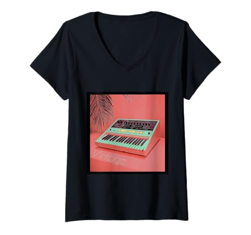 Damen Vintage Synthesizer Analog Synth Japanese DJ Analog Producer T-Shirt mit V-Ausschnitt Damen Vintage Synthesizer Analog Synth Japanese DJ Analog Producer T-Shirt mit V-Ausschnitt von Synthesizer Analog Synth Techno Drum Machine