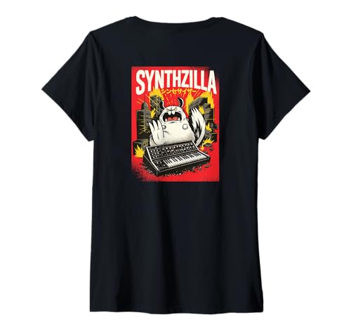 Damen Backprint | Synthpop SYNTHZILLA, Synth-Japanese Synthesizer T-Shirt mit V-Ausschnitt Damen Backprint | Synthpop SYNTHZILLA, Synth-Japanese Synthesizer T-Shirt mit V-Ausschnitt von Synthesizer-Keyboard Zubehör Geschenke Shirts