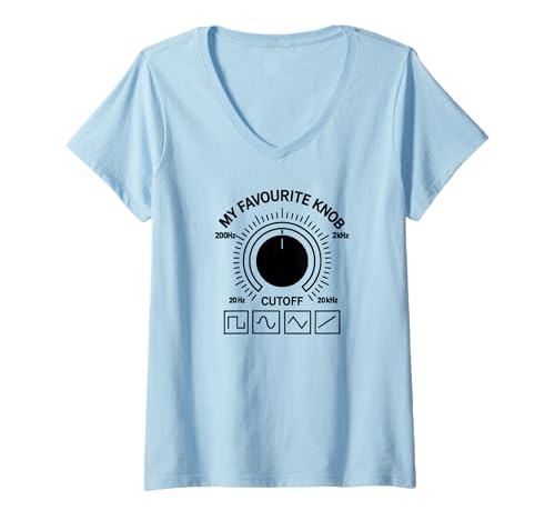 Damen Cutoff KNOB Synth-Pop, New-Wave-Musik Dark-Wave Synthesizer T-Shirt mit V-Ausschnitt Damen Cutoff KNOB Synth-Pop, New-Wave-Musik Dark-Wave Synthesizer T-Shirt mit V-Ausschnitt von Synthesizer-Keyboard Zubehör Geschenke Shirts
