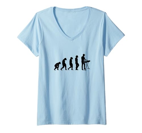 Damen Evolution Synth-Pop, New-Wave-Musik Dark-Wave Synthesizer T-Shirt mit V-Ausschnitt Damen Evolution Synth-Pop, New-Wave-Musik Dark-Wave Synthesizer T-Shirt mit V-Ausschnitt von Synthesizer-Keyboard Zubehör Geschenke Shirts