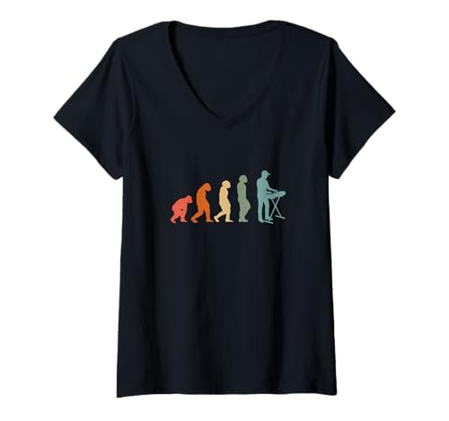 Damen Evolution Synth-Pop, New-Wave-Musik Vintage Synthesizer T-Shirt mit V-Ausschnitt Damen Evolution Synth-Pop, New-Wave-Musik Vintage Synthesizer T-Shirt mit V-Ausschnitt von Synthesizer-Keyboard Zubehör Geschenke Shirts