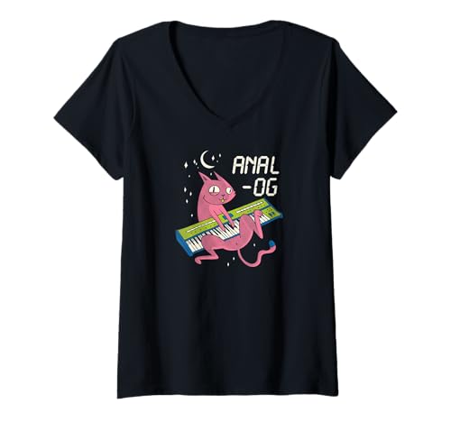 Damen Synth-Pop, New-Wave-Musik, Dark-Wave, ANALOG-Synthesizer T-Shirt mit V-Ausschnitt Damen Synth-Pop, New-Wave-Musik, Dark-Wave, ANALOG-Synthesizer T-Shirt mit V-Ausschnitt von Synthesizer-Keyboard Zubehör Geschenke Shirts