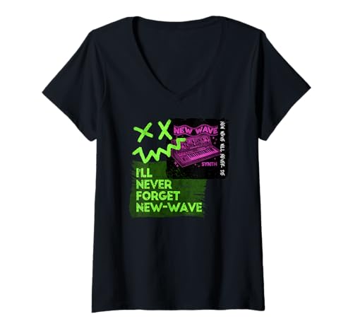 Damen Synth-Pop, New-Wave-Musik Dark-Wave 80er Synthesizer T-Shirt mit V-Ausschnitt Damen Synth-Pop, New-Wave-Musik Dark-Wave 80er Synthesizer T-Shirt mit V-Ausschnitt von Synthesizer-Keyboard Zubehör Geschenke Shirts
