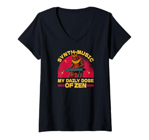 Damen Synthpop New-Wave-Musik Dark-Wave Synth-Japanese Synthesizer T-Shirt mit V-Ausschnitt Damen Synthpop New-Wave-Musik Dark-Wave Synth-Japanese Synthesizer T-Shirt mit V-Ausschnitt von Synthesizer-Keyboard Zubehör Geschenke Shirts