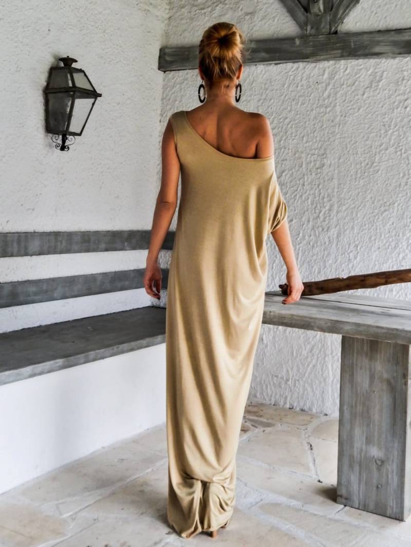Damen Maxikleid/Gelb Beige Kleid Plus Size Lockeres Sommerkleid Kaftan Maxi #35075 von SynthiaCouture