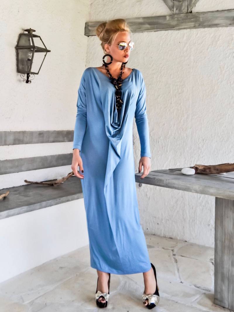 Himmelblaues Maxi Kleid Mit Langen Ärmeln/Himmelblauer Kaftan in Übergröße Plus Size Langes #35222 von SynthiaCouture