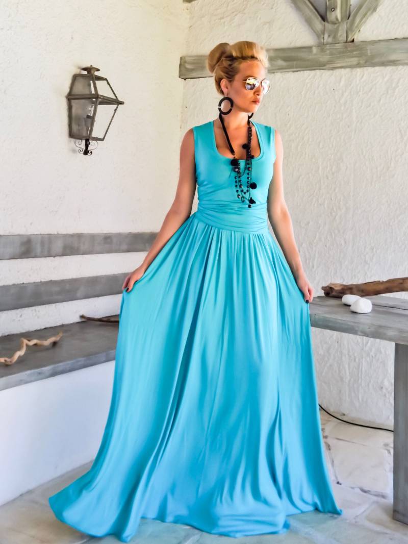 Neu 2017....türkises Maxi Kleid Mit Gürtel/Türkises Für Übergrößen Abendkleid #35233 von SynthiaCouture