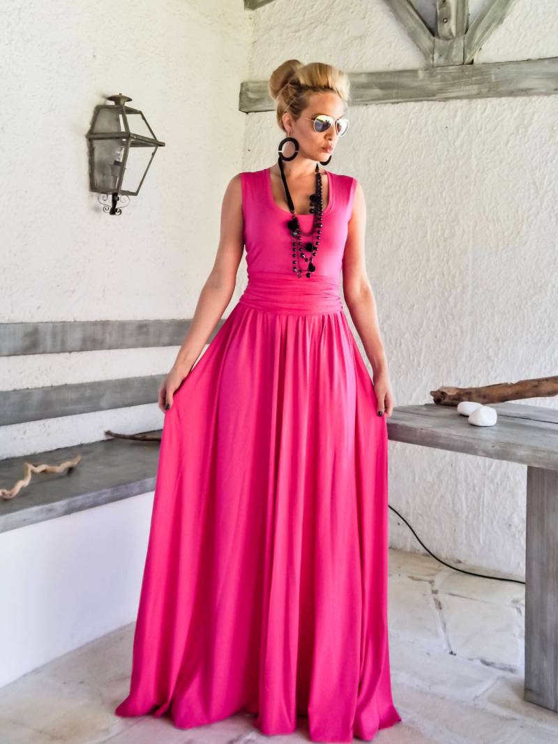 Neu...fuchsia Maxikleid Mit Gürtel/Fuchsia Plus Size Kleid Abendkleid #35235 von SynthiaCouture