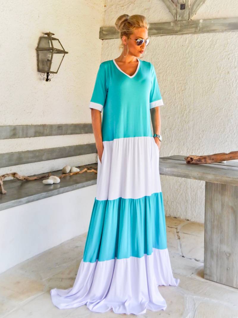 Neues Sommer Maxi Kleid, Kaftan Volant Ganztägig Plus Size Frühling Maxi, Kleid #35271 von SynthiaCouture