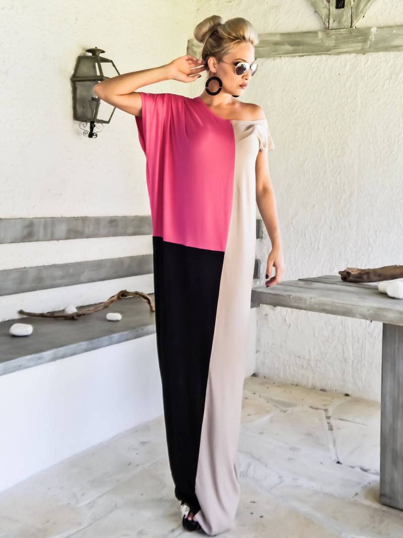 Neues Maxi Kleid/Herbst Winter Plus Size Langarm Beiges Rosa Sommerkleid Kaftan #35240 von SynthiaCouture