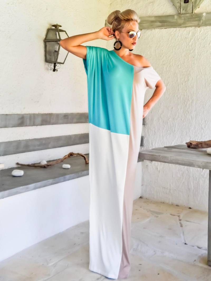 Neues Maxi Kleid/Herbst Winter Plus Size Langarm Beiges Türkises Sommerkleid Kaftan #35241 von SynthiaCouture