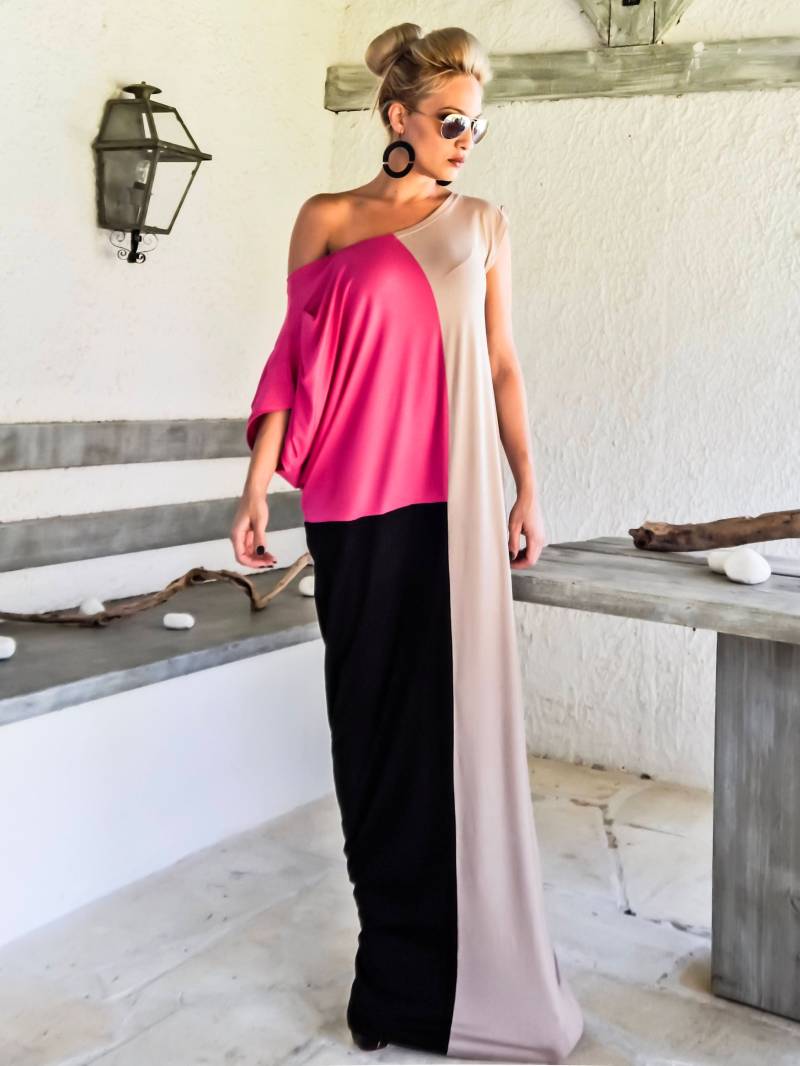 Neues Maxi Kleid/Kaftan Plus Size Langarm Beiges Rosa Sommerkleid #35240 von SynthiaCouture