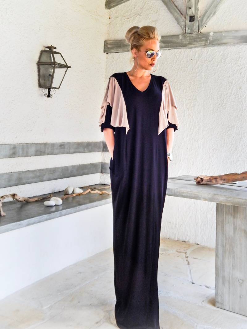 Neues Maxi Kleid Mit Volants/Schwarzes Plus Size Kaftan Sommerkleid #35274 von SynthiaCouture