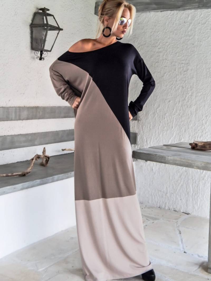 Schwarz Braun Beiges Maxi Kleid/ Sommerkleid/Abaya Kaftan Abendkleid Frauen Langes Kleid Plus Size Oversize Kleidung #35020 von SynthiaCouture