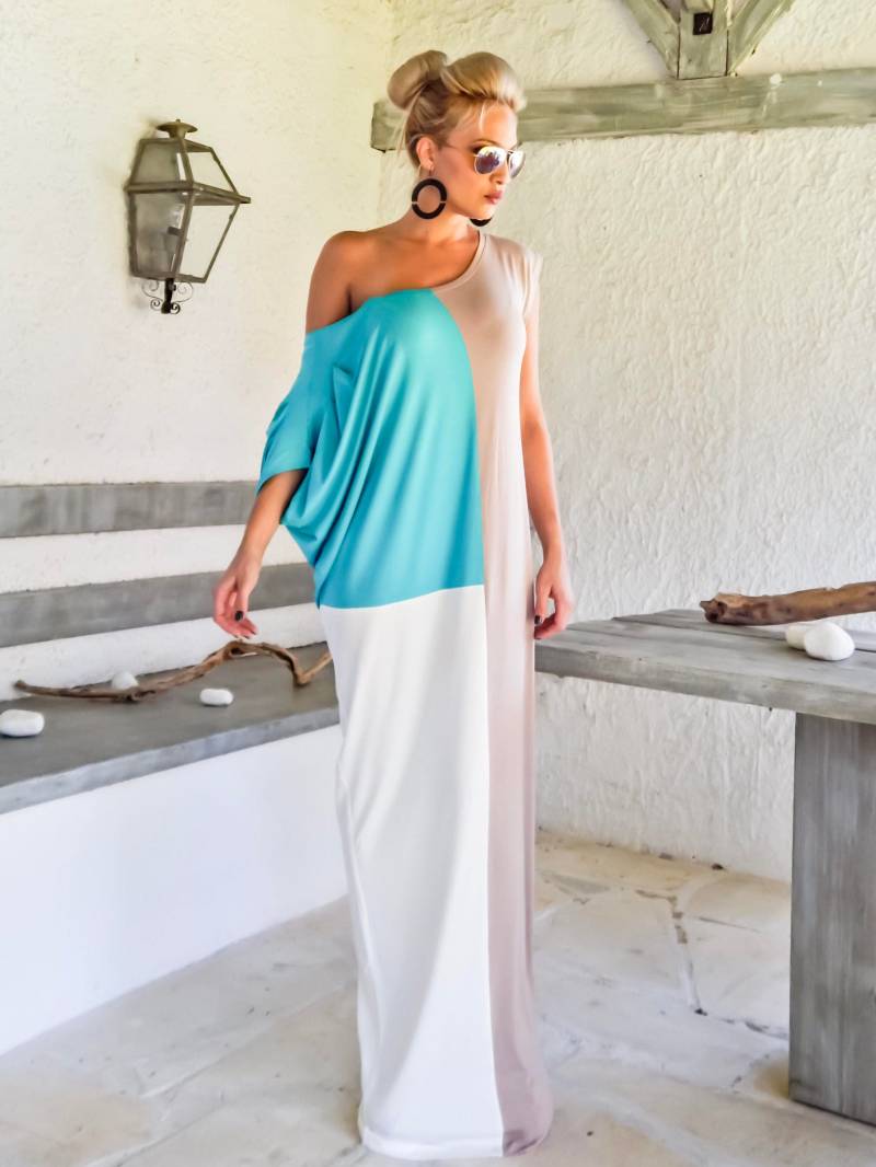 Sommer Maxi Kleid, Sommerkleid, Plus Größe Frauen Bicolor Abendkleid, Kaftan/#35241 von SynthiaCouture