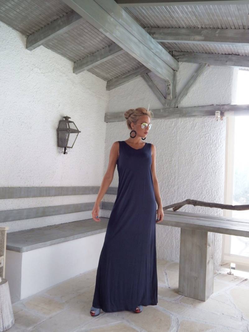 Sommer Maxi Kleid/Marineblaues Frauen Kaftan Plus Size Sommerkleid #35023 von SynthiaCouture