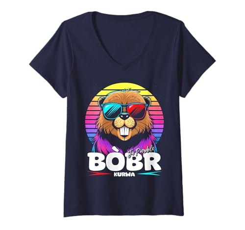Damen Ja Pierdole T-Shirt mit V-Ausschnitt von Synthwave Polnisch Bòbr Meme Bober Kurwa T-shirt