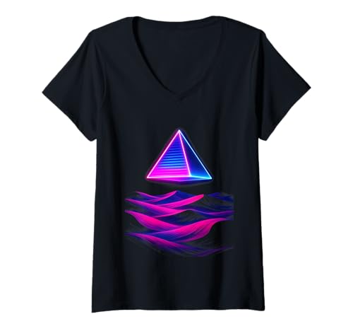 Damen Retro Futuristische Pyramide Wellen Vaporwave T-Shirt mit V-Ausschnitt Damen Retro Futuristische Pyramide Wellen Vaporwave T-Shirt mit V-Ausschnitt von Synthwave Store