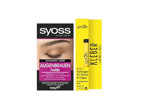 Syoss Augenbrauen Kit Augenbrauenfarbe 1–1 Schwarz Stufe 3 (17 ml) für einen natürlichen Look & got2b Kleber 4 Brows & Edges (16 ml), 2in1 Brow Gel & Haar Mascara, Stylinggel von Syoss