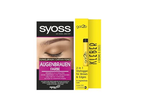 Syoss Augenbrauen Kit Augenbrauenfarbe 4-1 Dunkelbraun Stufe 3 (17 ml) für einen natürlichen Look & got2b Kleber 4 Brows & Edges (16 ml), 2in1 Brow Gel & Haar Mascara, Stylinggel von Syoss