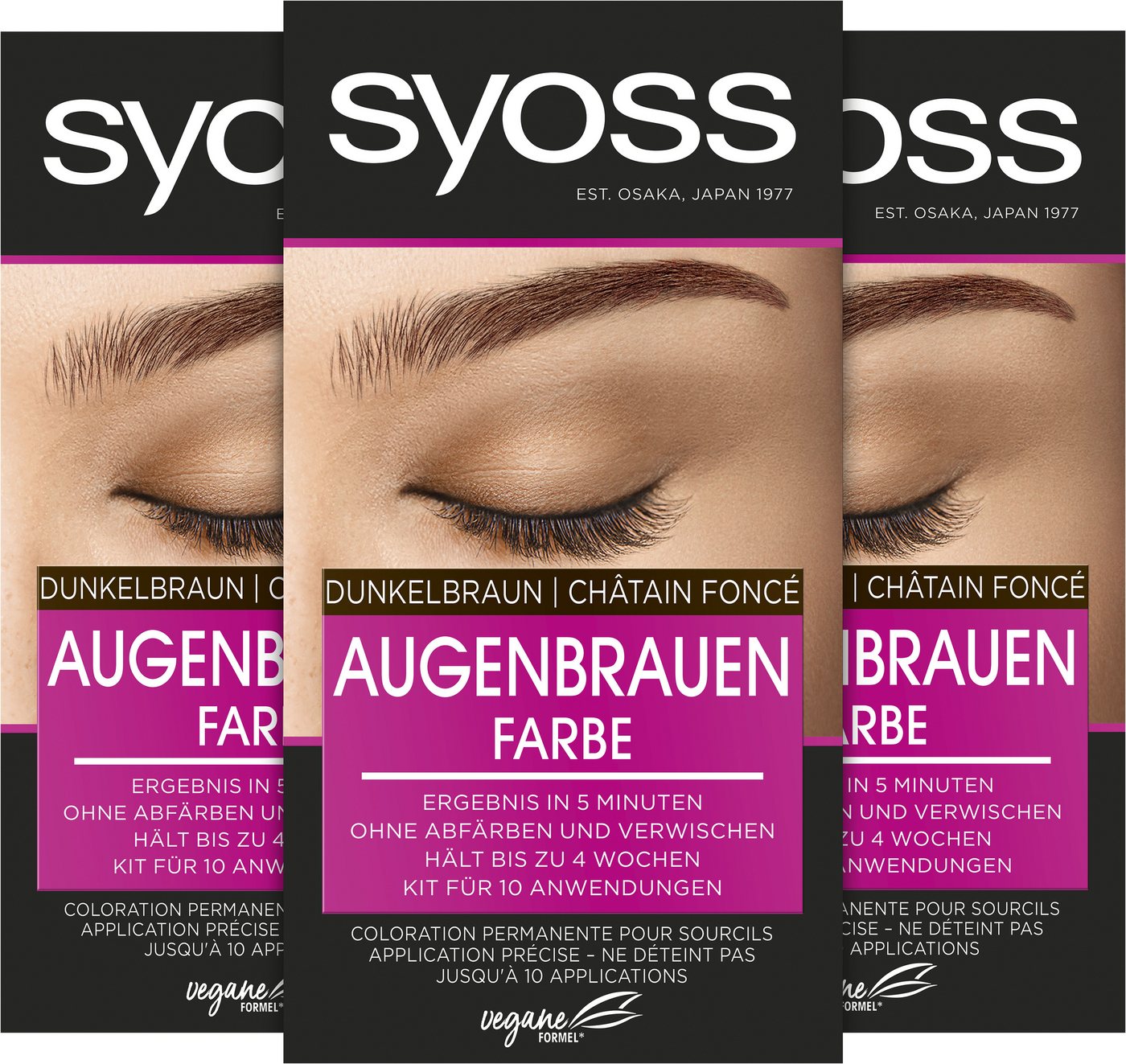 Syoss Augenbrauenfarbe Dunkelbraun, 3er Pack, 3x 17 ml, für einen natürlichen Look, langanhaltend von Syoss