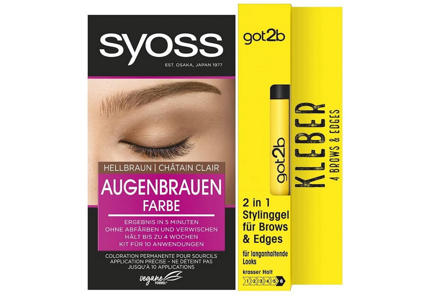 Syoss Augenbrauenfarbe Hellbraun 17ml & GOT2B 2in1 Stylinggel Kleber 4 Brows & Edges 16ml, 2-tlg., für einen natürlochen Look von Syoss
