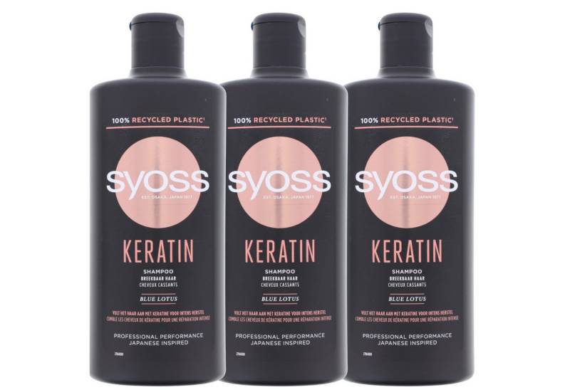 Syoss Haarshampoo 3 x Syoss Professional Keratin Shampoo mit Blauen Lotus je 440 ml Für von Syoss