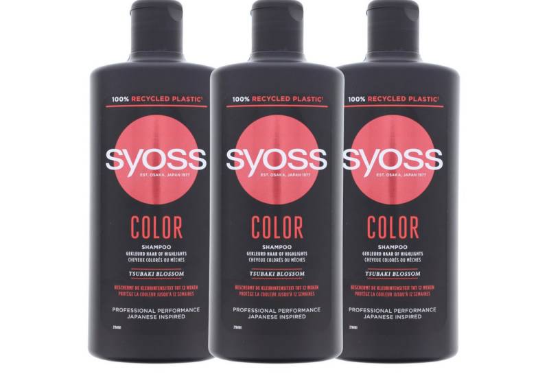 Syoss Haarshampoo 3 x Syoss Shampoo Color jeweils 440ml für Gefärbtes & Gesträhntes Haar von Syoss