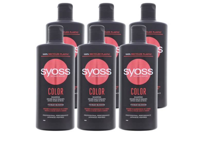 Syoss Haarshampoo 6 x Syoss Shampoo Color jeweils 440ml für Gefärbtes & Gesträhntes Haar von Syoss