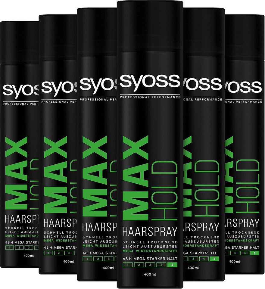 Syoss Haarspray 1x Syoss Haarspray Max Hold 6er Pack (6x 400ml) Halt 5, 1-tlg., maximaler Halt & UV Schutz von Syoss