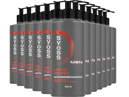 Syoss Shampoo Men Power (12x 440 ml), kräftigendes Herren Shampoo mit Koffein & Power-Boost Technologie stimuliert die Haarwurzeln, Haar Shampoo für normales Haar von Syoss