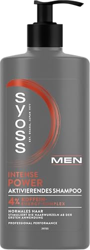 SYOSS Shampoo MEN Intense Power Aktivierendes (440 ml), Herren Shampoo für normales Haar, Haarshampoo stimuliert die Haarwurzeln ab der ersten Anwendung, Formel mit 4% Koffein-Energy-Komplex von Syoss