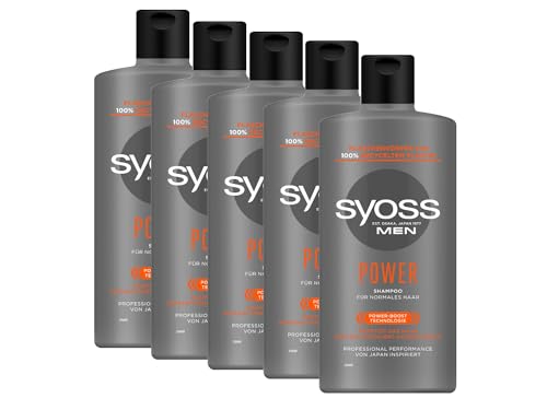 Syoss Shampoo Men Power (5x 440 ml), kräftigendes Herren Shampoo mit Koffein & Power-Boost Technologie stimuliert die Haarwurzeln, Haar Shampoo für normales Haar von Syoss