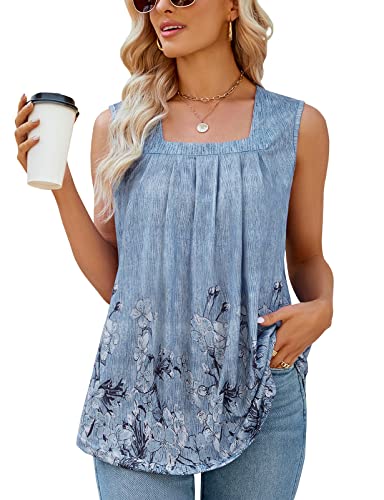 Damen Tank Top Sommer Basic Oberteile Ärmellose Elegant Eckiger Ausschnitt Shirt Blusen Tops Casual Weste Shirt von Syphiby