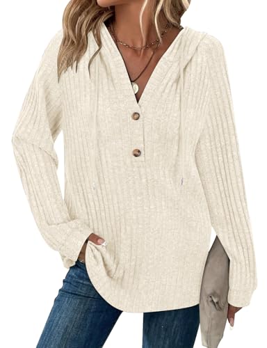 Hoodie Damen Long Sleeve Tops Drawstring Button V Neck Casual Pullover Sweatshirt Spring Autumn Winter Tunic Clothes Hoodie Damen Long Sleeve Tops Drawstring Button V Neck Casual Pullover Sweatshirt Spring Autumn Winter Tunic Clothes von Syphiby
