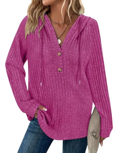 Hoodie Damen Long Sleeve Tops Drawstring Button V Neck Casual Pullover Sweatshirt Spring Autumn Winter Tunic Clothes von Syphiby