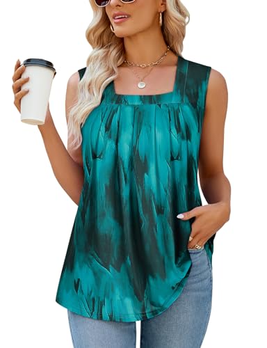 Damen Basic Top Ärmellose T Shirt Blusentop Einfarbig Tank Top Eckiger Ausschnitt Oberteile Weste von Syphiby