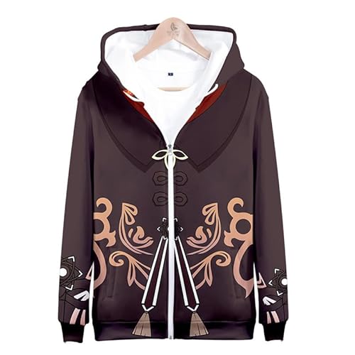 Syqiya Anime Unisex Hoodie HuTao Trainingsjacke Sweatjacke Mantel mit Kapuze Cosplay Kostüm Braun XS (Chest 92cm) von Syqiya