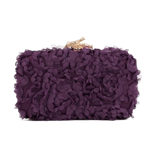 Syrads Blume Handtasche Clutch Abendtasche Blumen Geldbörsen mit Kette für Hochzeit,Tiefes Lila von Syrads