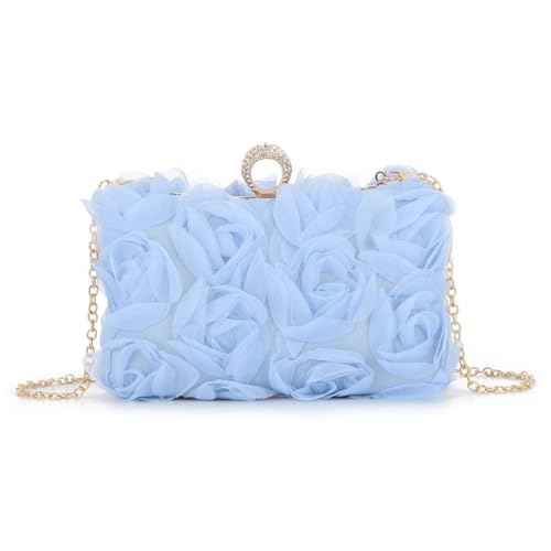 Syrads Blumen Clutch Geldbörsen für Frauen Sommer Abend Clutches Formell mit abnehmbarer Kette für Hochzeit,Blau von Syrads