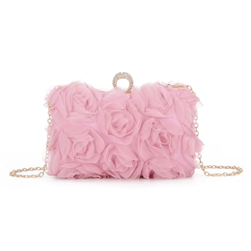 Syrads Blumen Clutch Geldbörsen für Frauen Sommer Abend Clutches Formell mit abnehmbarer Kette für Hochzeit,Rosa von Syrads