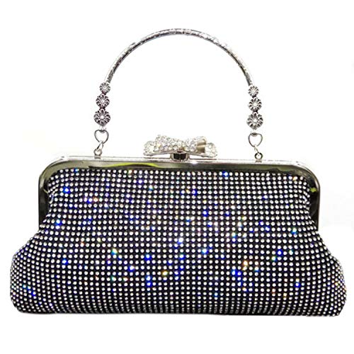 Syrads Damen Abendtasche Handtasche Strass Ring Clutch mit Schulterkette Schultertasche Glitzer Hochzeitsfeier Brautparty Handtasche,Schwarz von Syrads