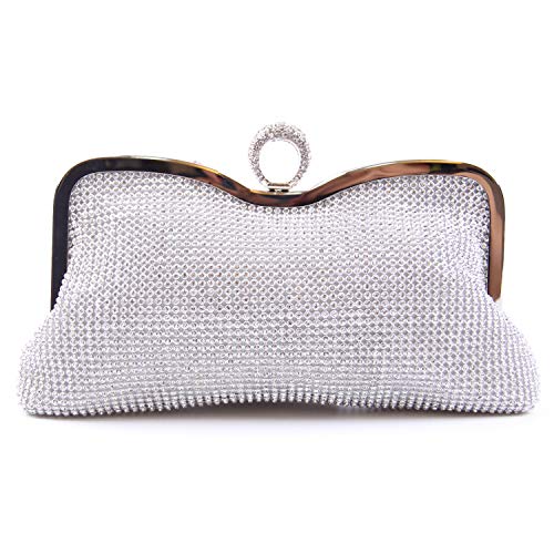 Syrads Damen Abendtasche Handtasche Strass Ring Clutch mit Schulterkette Schultertasche Glitzer Hochzeitsfeier Brautparty Handtasche,Weiß von Syrads