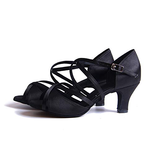 Syrads Damen Ballsaal Latein Tanzschuhe Salsa Tango Bachata Indoor Tanzschuhe für Hochzeit Abend Party,Schwarz,6cm Heel,38 EU von Syrads
