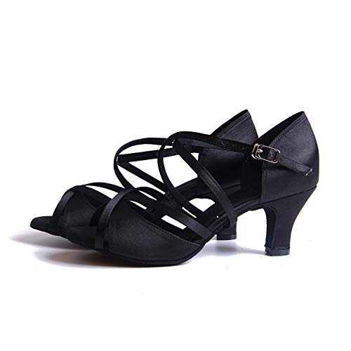 Syrads Damen Ballsaal Latein Tanzschuhe Salsa Tango Bachata Indoor Tanzschuhe für Hochzeit Abend Party,Schwarz,6cm Heel,39 EU von Syrads